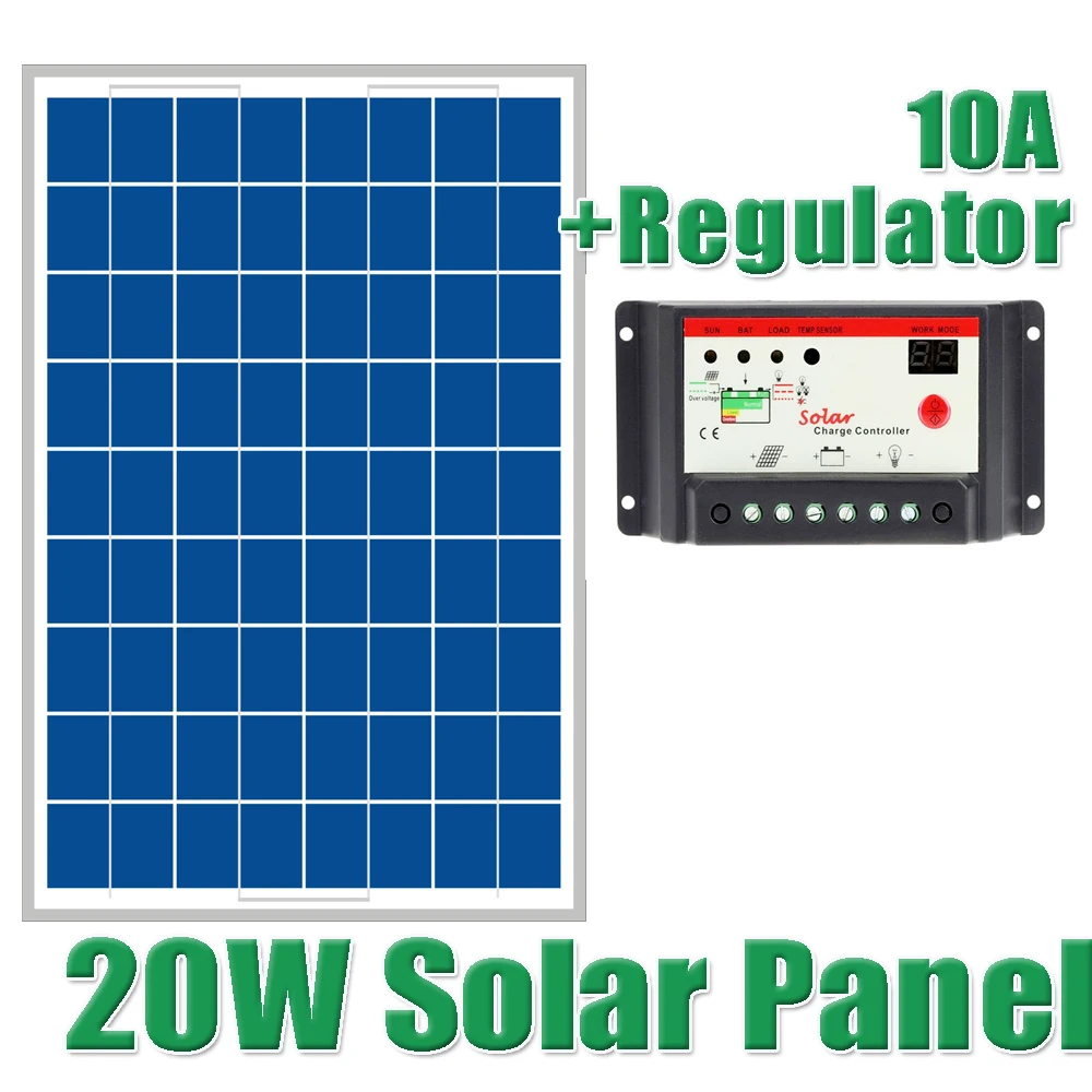 

20W Solar Panels + 10A 12V 24V Solar Controller for DIY PV system