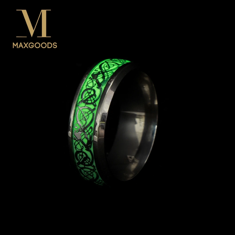 

1 Pcs New Stainless Steel Luminous Dragon Pattern Ring Fashion Glow In The Dark Ring For Men and Women Jewelry Wholesale