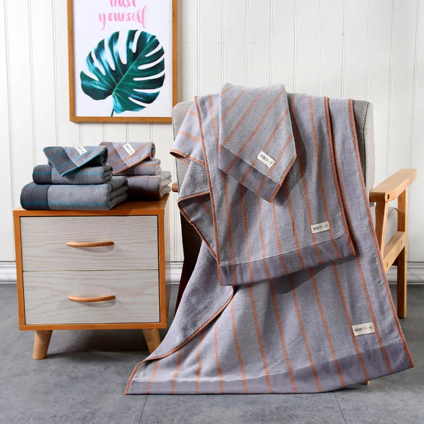 

100% Cotton Thick Striped Soft Towel Set Bath Towels for Adults Kids Strong Water Absorption Face Bath Shower Towel Handtuch