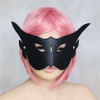 

Top Grade Cosplay Sexy Black Color Leather Ball Mask Fox Mask Halloween Party Cat Half Face cat face Mask Catwomen mask toy