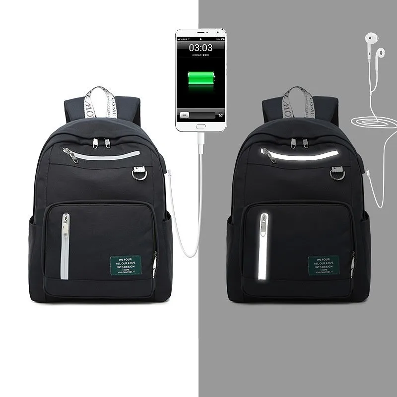 Black Backpack LIKETHIS, Женский Школьный рюкзак, анти вор, USB, рюкзак, новинка, модный рюкзак для ноутбука, мужской, женский, для путешествий, Mochila, сумки через плечо - Цвет: Black Backpack