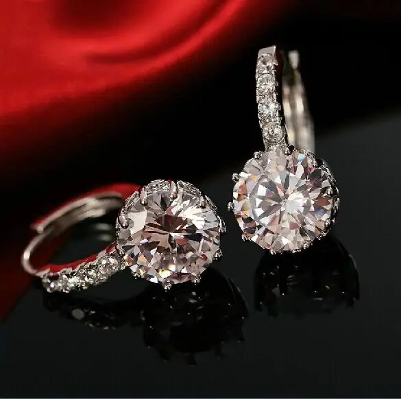 Top Quality Round Crystal Earrings For Women Pure  Silver Wedding Engagement Jewelry Stylish casual brincos Wholesale