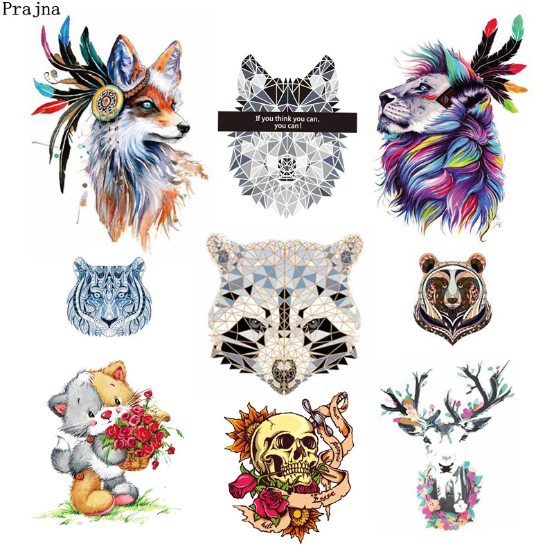 

Prajna Animal Iron On Transfers Colorful Wolf Patches Punk Ferocious Rock Iron On Sticker For Fashion Man T-shirt Jean Bag DIY