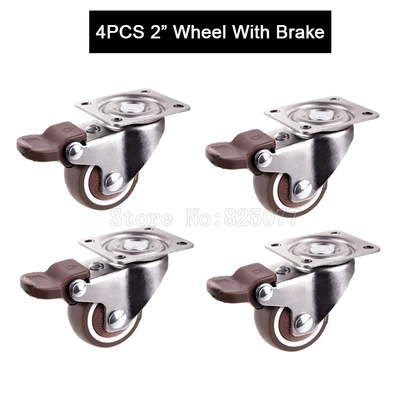 

Brand New 4PCS 2'' Universal Swivel Wheels Castors Tpe Rubber Super Mute Furniture Casters w Brake Max Loading 90KG/4PCS