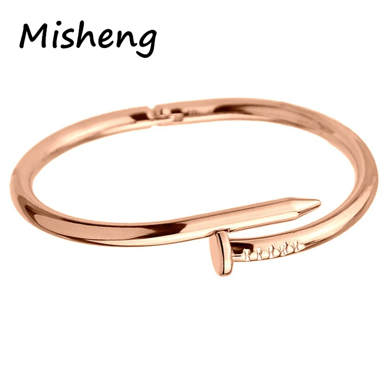 

2019 Fashion Unisex Personality Nail Bangle Punk Retro Ins Trend Jewelry Gold / rose gold / silver / black Open Bracelet Jewelry