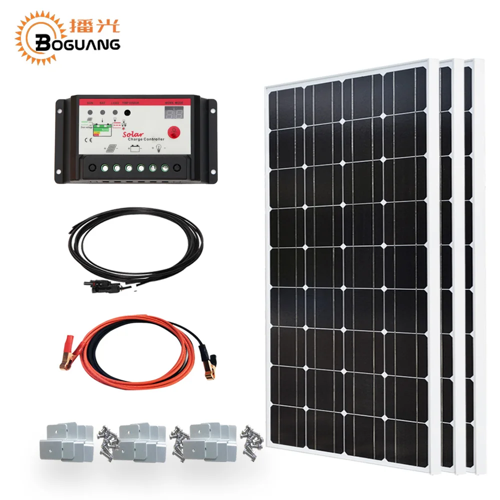 

Boguang 300w Solar system kit 3*100w solar panel photovoltaic module PMW 10A controller MC4 cable Bracket 12v battery charger