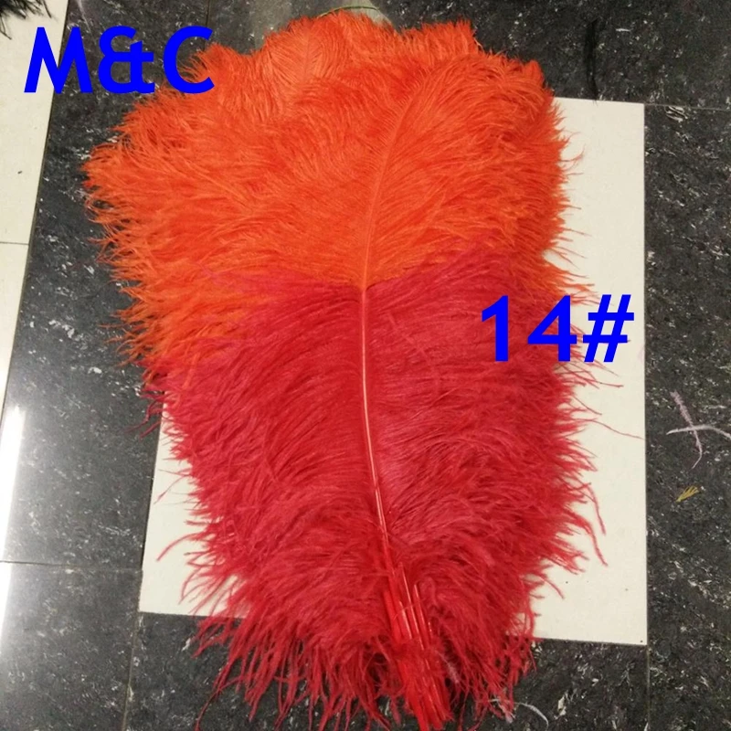 Orange Tipped ostrich Feathers 50pcs big pole plumages 50-55cm to 70-75cm red wedding cetnerpieces feathers | Дом и сад