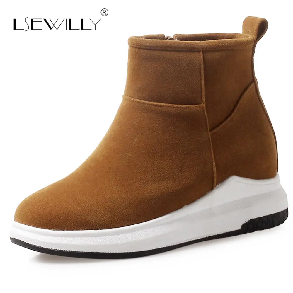 

Lsewilly 2018 New winter add fur snow boots for women side zipper ankle boots flat with flock shoes woman big size 34-43 S954