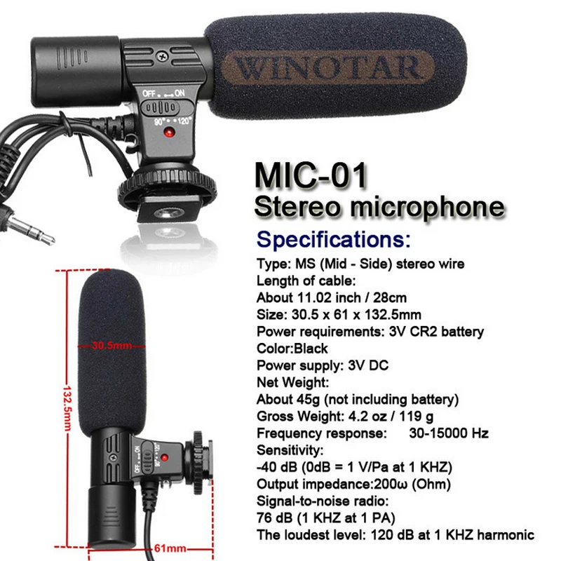 Mic-01 профессиональный внешний стерео микрофон для камеры для Nikon D7500 D7200 D5600 D5500 D5300 D3300 D3200 D810 D750 D500 D5 D4