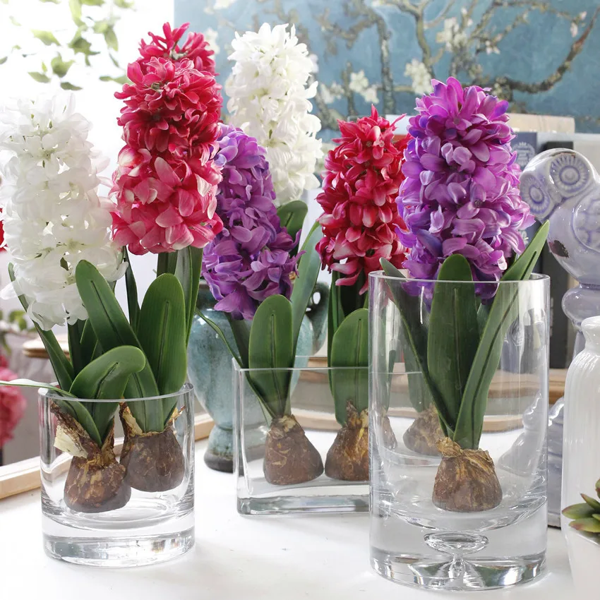 Artificial Flower Hyacinth With Bulbs Silk Flower for Wedding Garden Home Table Decoration DIY Bonsai Fake Flower