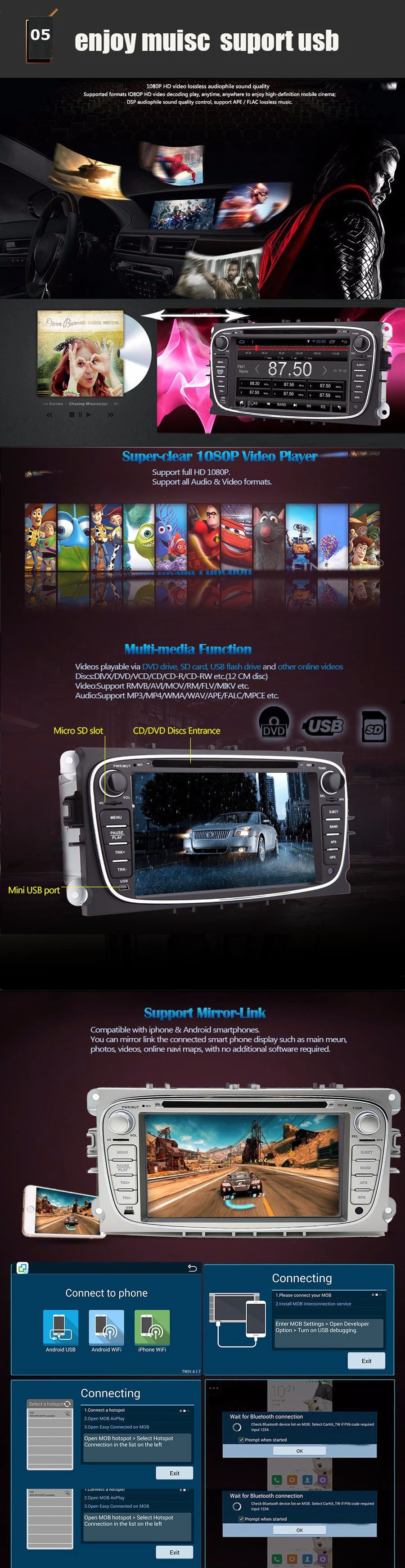 Perfect 2din 8" Octa-Core 2+32G Android 8.1 Car Radio DVD Player Wifi CD SWC BT HD1024*600 for Ford Focus Fiesta Galaxy transit Mondeo 2