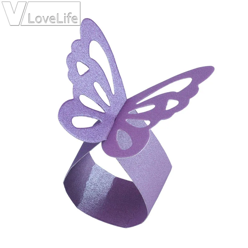 50 штук шелковые трусики перламутрового оттенка Бумага салфетка с бабочкой кольца для свадебной вечеринки банкетный стол декор для салфеток 8 цветов 2,5 см x 21 см - Цвет: lavender