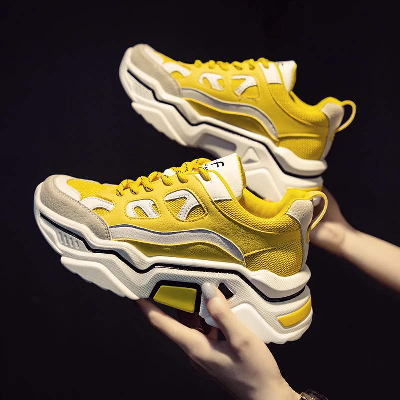 Fashion Brand Yellow Sneakers Women Shoes Female basket femme Dad Chunky Sneakers Designer Trainers Casual Shoes chaussures