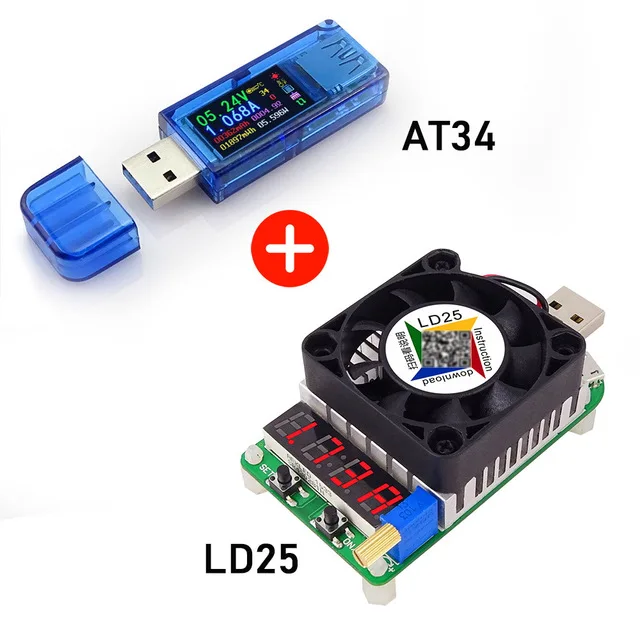 AT34 USB 3,0 цветной ЖК-тестер напряжения тока ЖК-дисплей USB зарядное устройство Тестер измеритель мощности Детектор мобильного аккумулятора - Цвет: AT34 and LD25