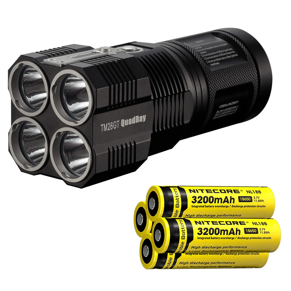 Special Price NITECORE TM26GT Tiny Monster 704M Beam Distance OLED Display 3500Lm 4*LED Searchlight Flashlight+4*3200mAh BATTERY+Free shipping