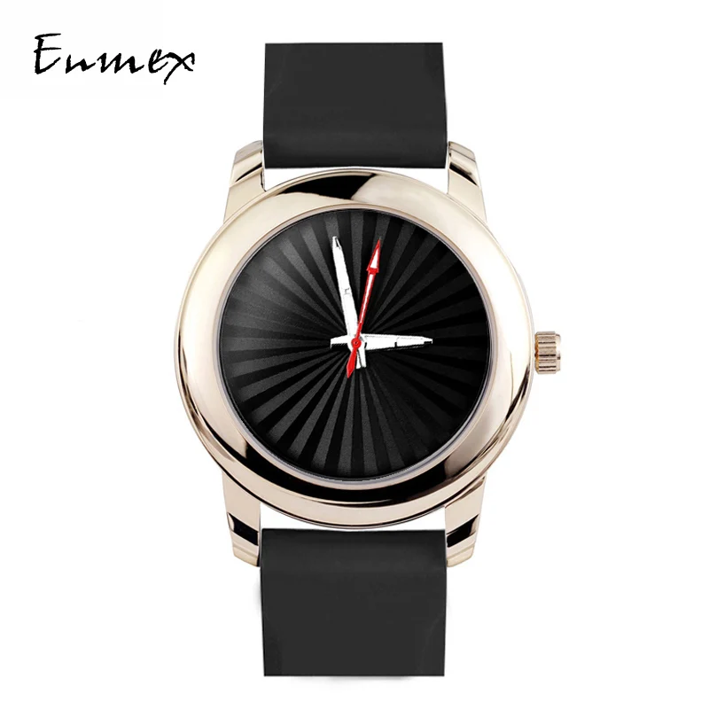 

2019 Enmex creative gloden wristwatch Luminous hands Solar stripe Genuine Silica gel strap fashion Stylish clock quartz watch