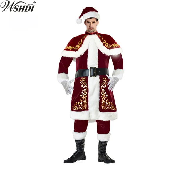 6 pcs deluxe santa claus christmas costume cosplay adults men christmas costumes for adults plus size