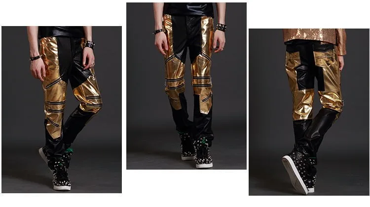 Новая мода ночной бар мужской певец уникальный стиль панк кожаные брюки DJ DS локомотив сценические брюки