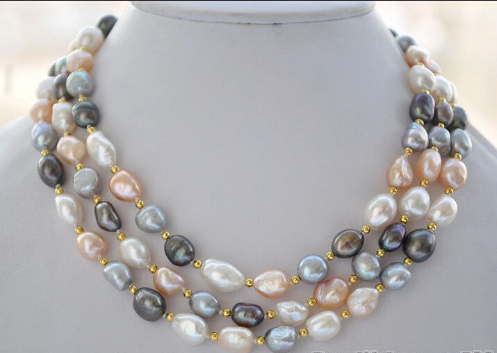 

11mm white pnk gray black baroque freshwater pearl necklace 50inch NEW