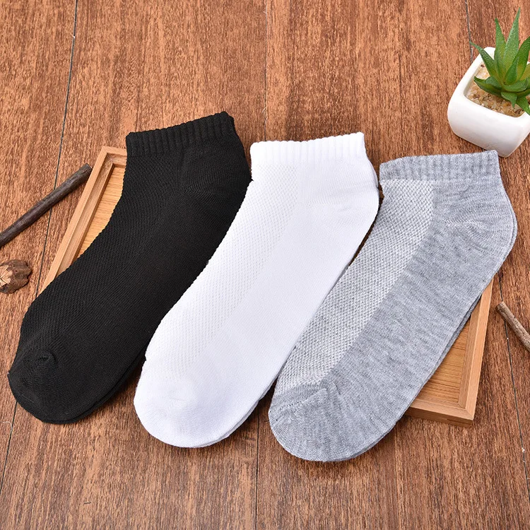 10 Pair/lot Black White Gray Summer Mesh Cotton Socks Men Invisible Boat Socks Fashion Casual Solid Color Short Socks Wholesale