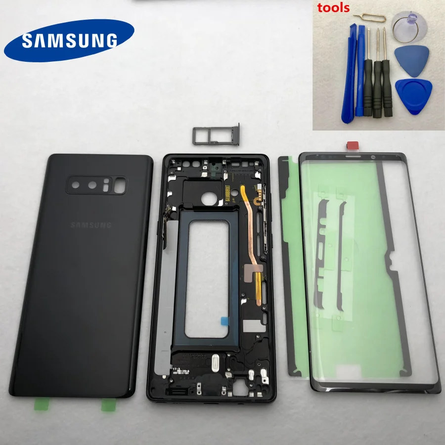

note8 Full Housing Case Back Cover + Front Screen Glass Lens + Middle Frame For Samsung Galaxy Note 8 N950 N950F N9500 SM-N950F