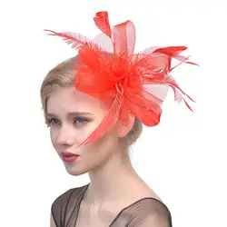 Женские цветочные сетчатые ленты повязка на голову с перьями коктейльный Чай Вечерние головные уборы
