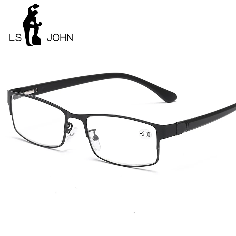 

LS JOHN Full Frame Reading Glasses TR90 Presbyopic Eyewear Men Women Far sight Glasses UltraLight Black with strength +1.0to+4.0