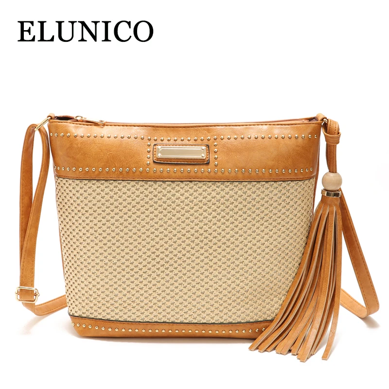 ELUNICO 2018 Summer Casual Tassel Knitting Crossbody Shoulder Bags