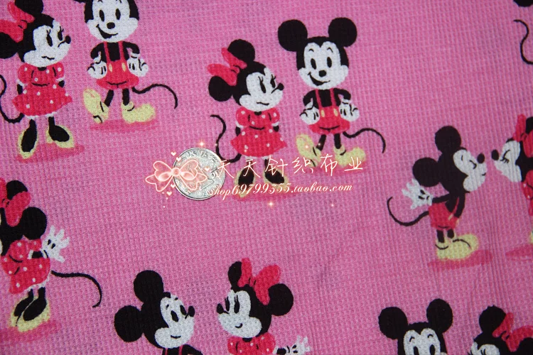 

Cute Mickey Mouse Minnie Love Red Waffle Pattern Child Cloth Kid Textile Knitted Cotton Fabric Sewing Quilting Patchwork