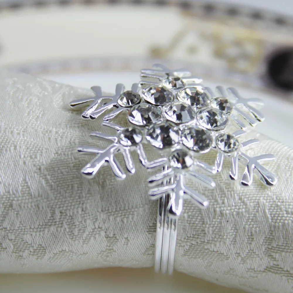 Qn19012104free Серебристый snowflak с кристаллическое кольцо для салфетки, украшение для свадьбы, праздника, дешевый Держатель салфеток 12 шт