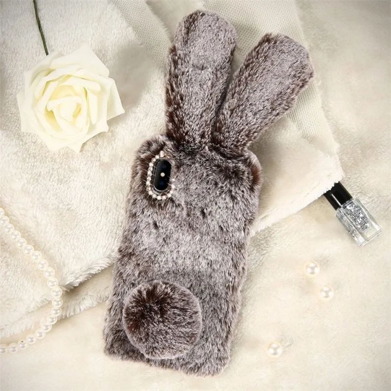 OLLIVAN 3D Cute Cartoon Fluffy Plush Rabbit Case for Huawei Mate 20 Lite 10 P20 Pro P10 Lite P Smart Y6 Prime 2018 Nova 3i Cover