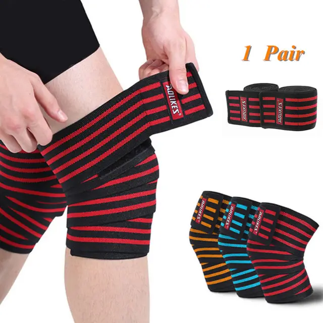 1 Pair Powerlifting Knee Wraps Adjustable Compression Sleeves for