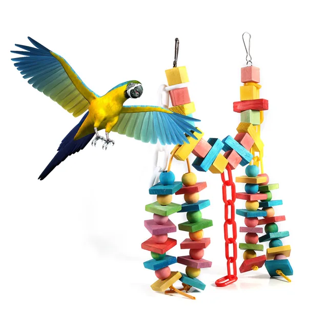 Colorful Wood Parrot Chew Toy Pet Bird Toys Hanging Swing Cage Toys For Parrots Pet Bird Chewing Toys Accessories