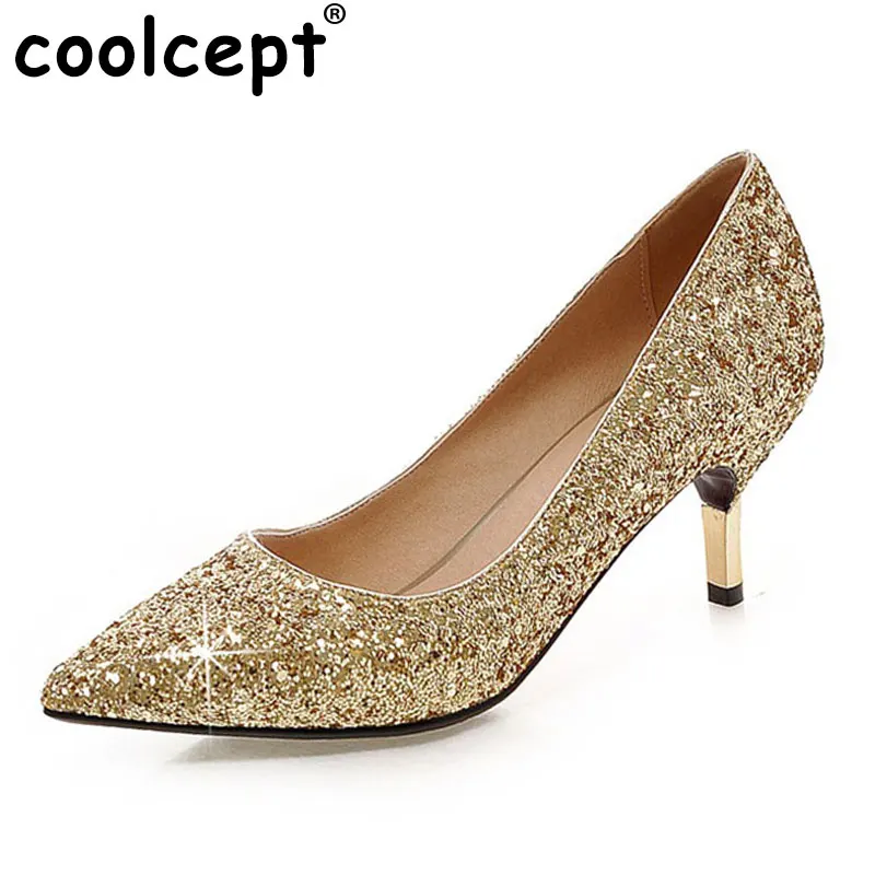 

Coolcept Size 32-43 Pointed Toe Glitters High Heels Shoes Women Thin Heel Pumps Pary Wedding Sapato Feminino Fashion Footwear