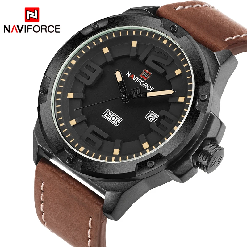 

NAVIFORCE New Brand Fashion Men Sport Watches Man Quartz Date Week Clock Man Leather Strap Army Military Waterproof Wrist Watch