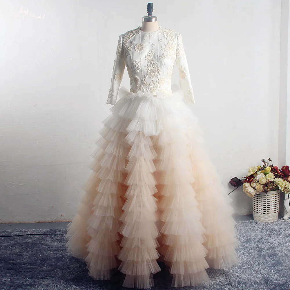 

RSE903 Pretty Ballgown Dress Beaded Appliques Gradient Colors Ruffle Skirt Long Prom Ombre Dress