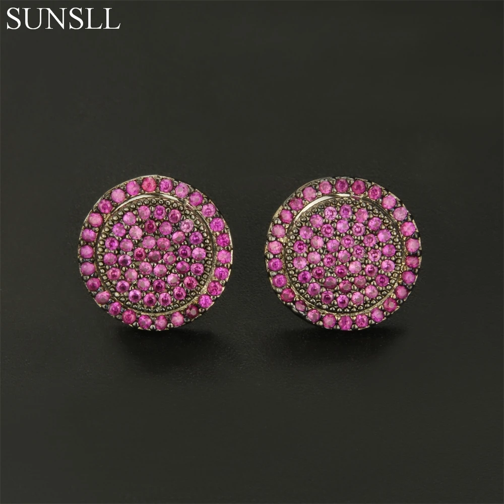 SUNSLL медные булавки многоцветный кубический цирконий круглые серьги гвоздики женские вечерние ювелирные изделия Cobre CZ Brincos