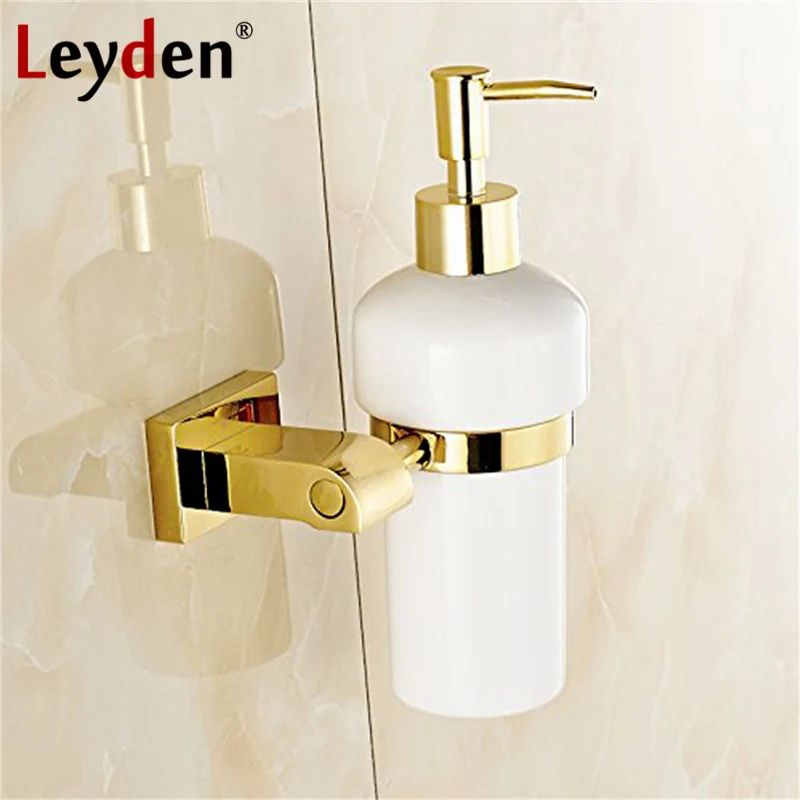 Leyden Golden Liquid Soap Dispenser With Ceramic Container/Bottle Wall Mounted Brass Soap Dispenser Set Bathroom Accessories Leyden Golden Liquid Soap Dispenser With Ceramic Container/Bottle Wall Mounted Brass Soap Dispenser Set Bathroom Accessories