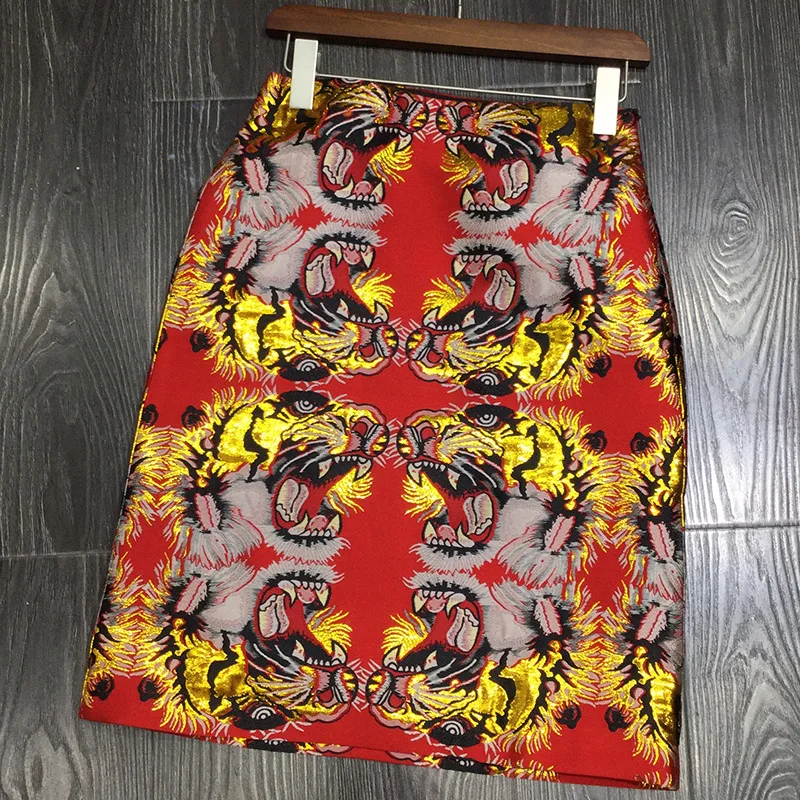 Животный принт Jacquard Midi Skirt 2018 Весна осень женская короткая юбка с головой тигра
