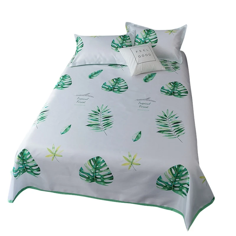 Buy Summer Bed Sheet Set Plant Printed Flat Bedding Fitted Bed Sheets