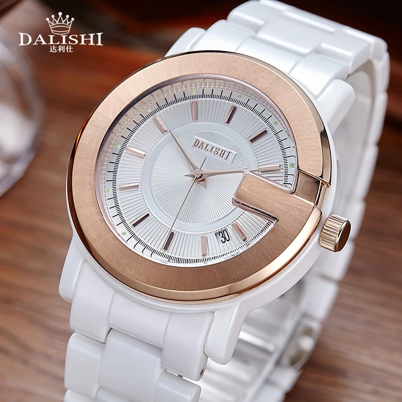 

DALISHI Famous Brand Women Watches Quartz Rose Gold White Ceramic Watch Fashion Big Dial Date Ladies Clock Relogio Feminino