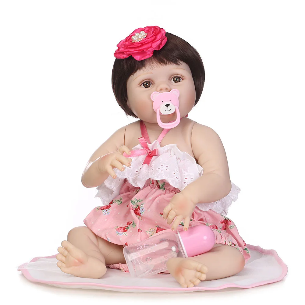 

56CM Full Silicone Reborn Dolls Head wearing flowers Lifelike Jointed Baby Princess Girls Toy Simulation Gift NSV775