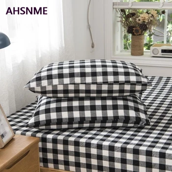 

AHSNME Black Large Plaid 100% Cotton Pillowcase Special Wrinkle Craft Super Soft Summer Fall Simple Sleep pillowcase 50x75cm