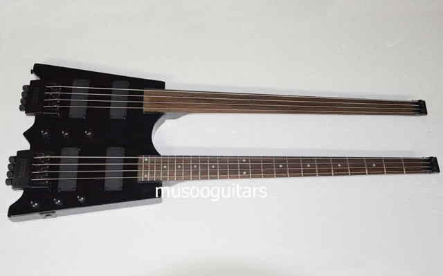 Custom Shop Black Headless Guitar Double Neck 4 String Electric Guitar  Fretless - Guitar - AliExpress