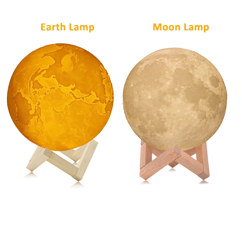 Лунная лампа 3D печать светодиодный Ночной светильник лампа лунного света USB питание сенсорное управление 8-20 см Лунная Луна Ночной светильник с деревянным держателем