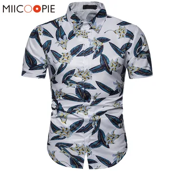 

New Summer Mens Short Sleeve Floral Hawaiian Shirts Male Casual Plumeria Printed Slim Top Beach Shirts Mens Clothing 3XL