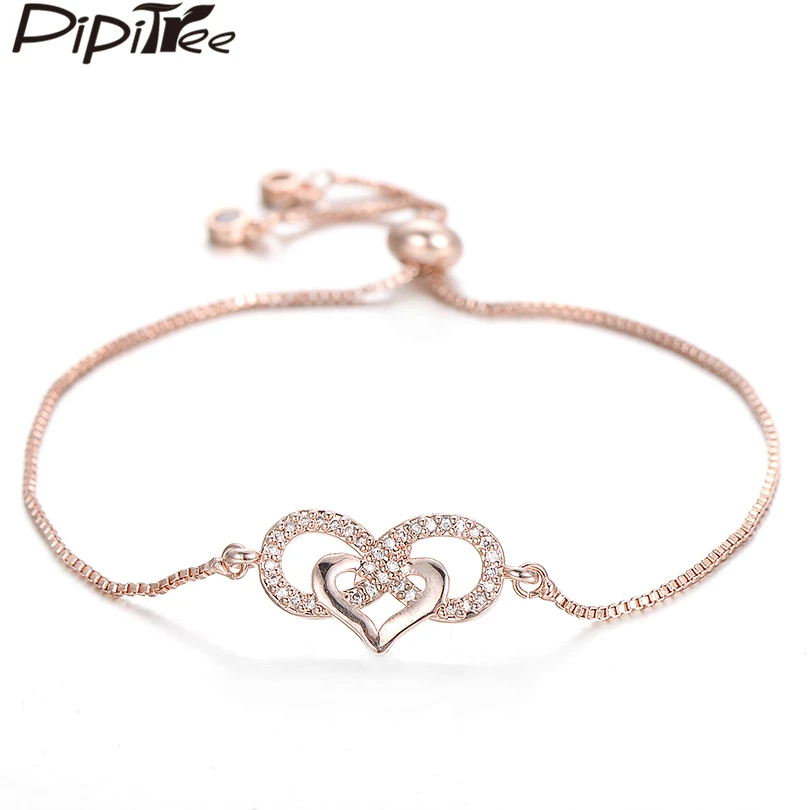 Браслет Pipitree Love Heart Infinity для влюбленных женский медный регулируемый браслет с