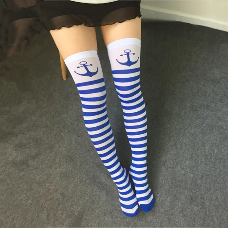 

Autumn anchor horizontal stripe printed knee stockings