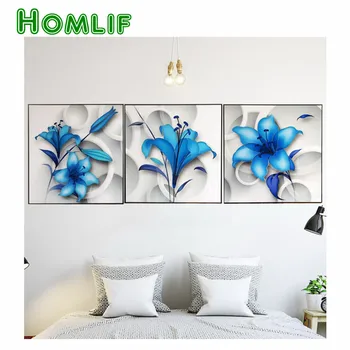 

3 pcs/set,Diamond Embroidery 5D DIY Diamond Painting blue lily Flower Diamond Painting Rhinestone Cross Stitch Decoration