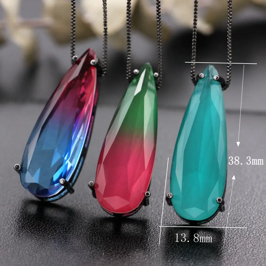 Long Chain Big Size Water Drop Pendant Necklaces For Women Fashion jewelry Multicolor Nature Stone Crytal Glass Pendant Necklace